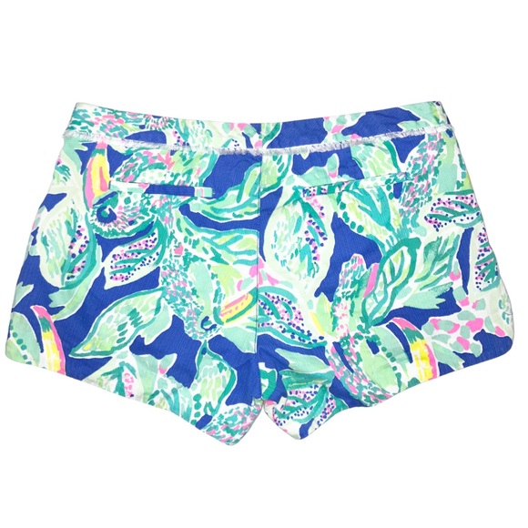 Lilly Pulitzer Callahan Shorts Sea Blue Green Pink Leaves Seaweed Fringe Size 10 - Picture 6 of 6